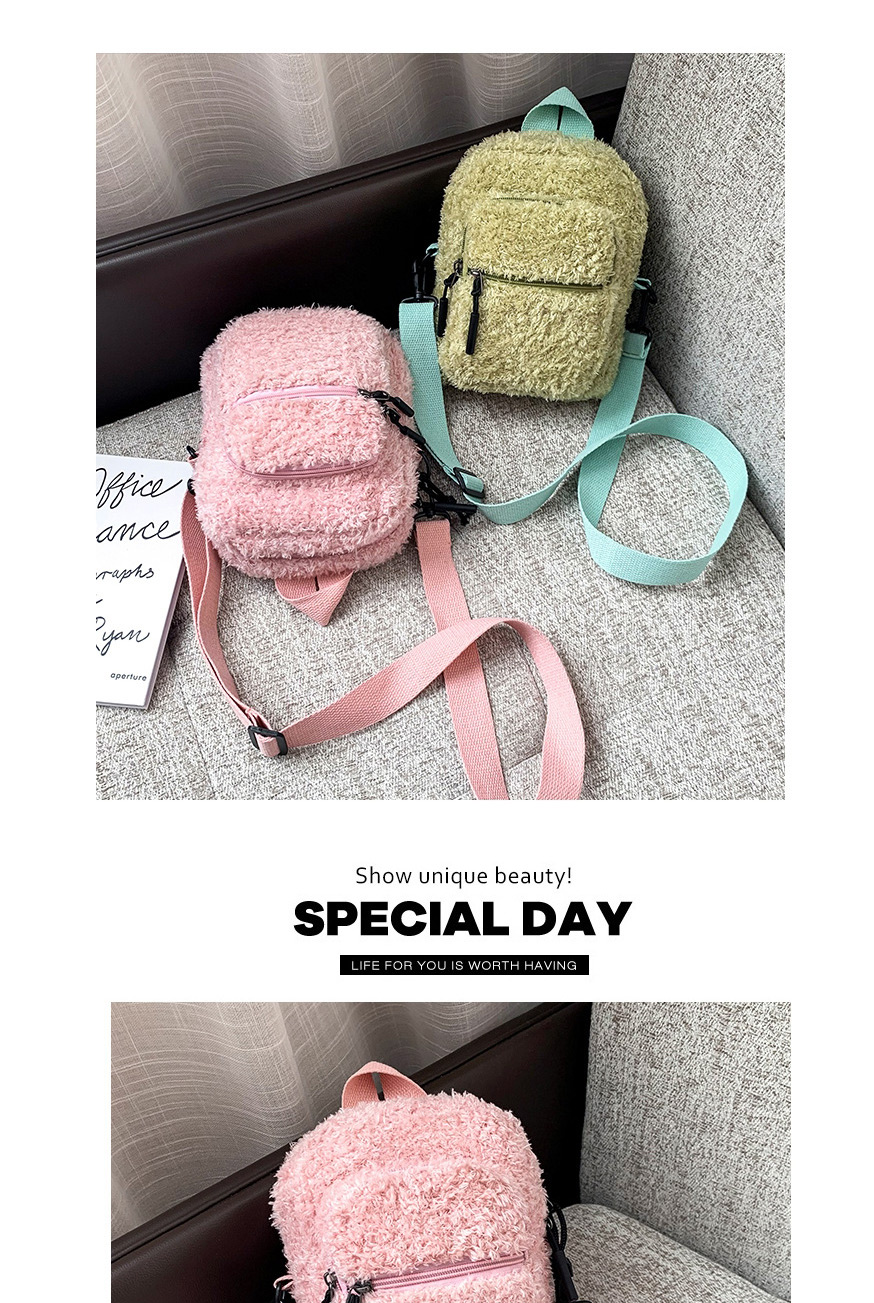 Fashion Pink Plush Zipper Solid Color One-shoulder Messenger Bag,Shoulder bags