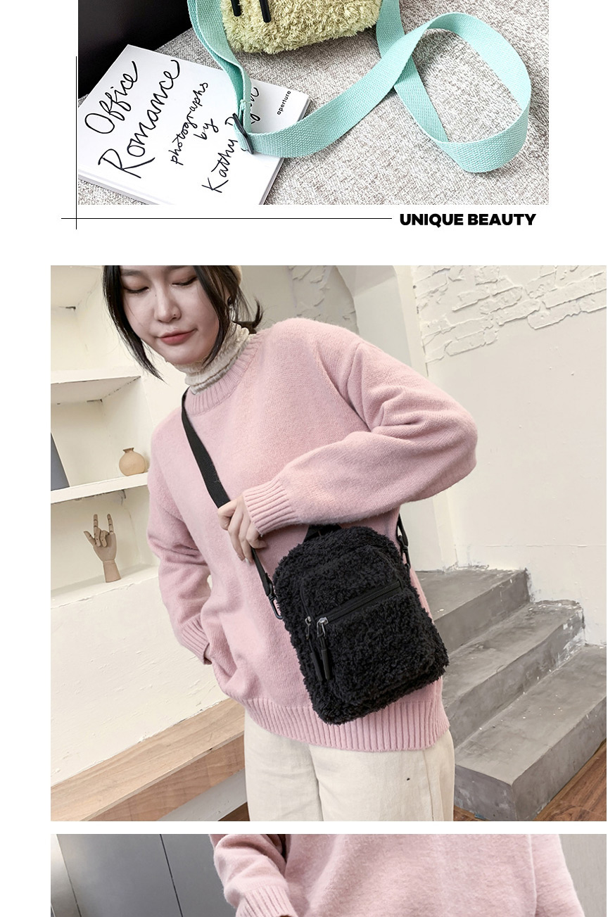 Fashion Brown Plush Zipper Solid Color One-shoulder Messenger Bag,Shoulder bags