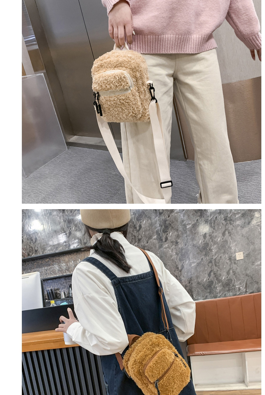 Fashion Brown Plush Zipper Solid Color One-shoulder Messenger Bag,Shoulder bags