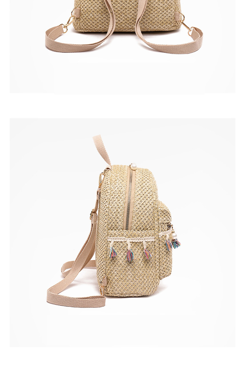 Fashion Khaki Fringed Straw Backpack,Backpack