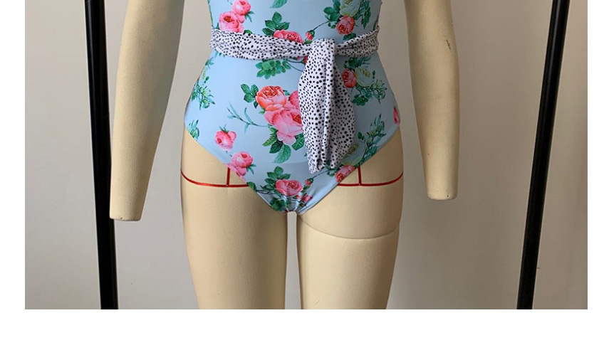 Fashion Color High Waist Special Fabric Printed Bow Split Swimsuit,One Pieces
