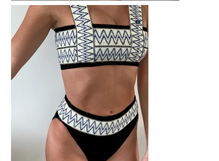 Fashion Black Stretch Panel Stripe Print Split Swimsuit,Bikini Sets