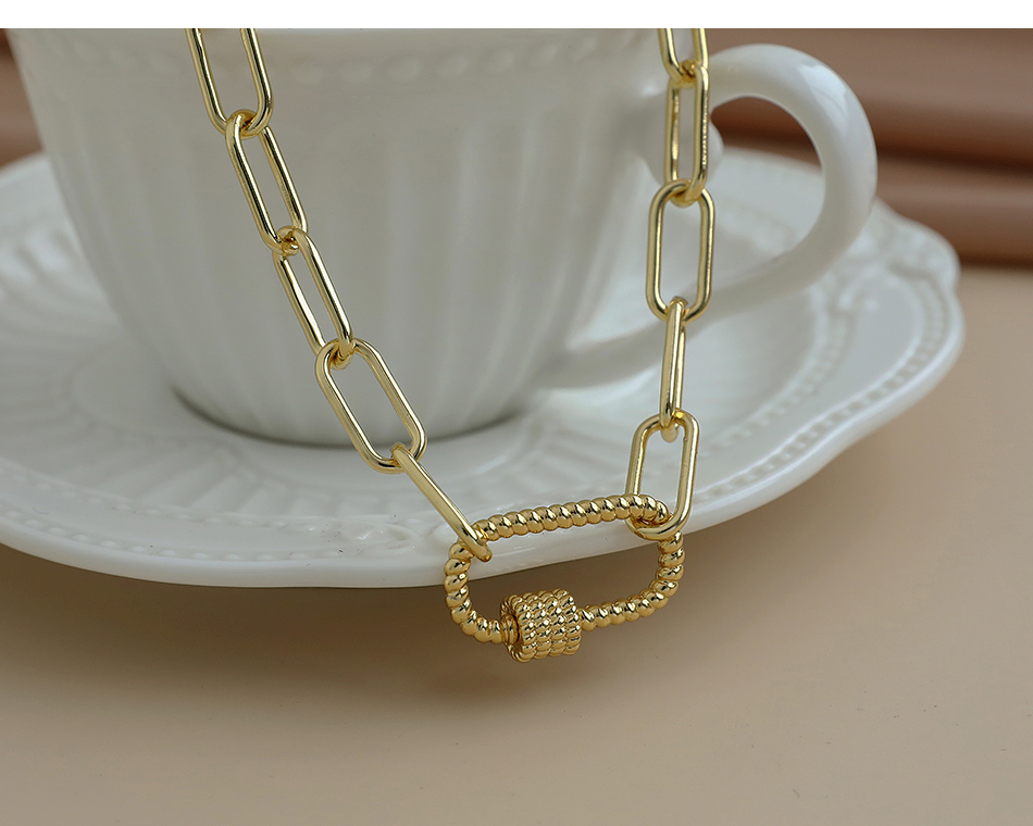Fashion Golden Copper Inlaid Zircon Thick Chain Ring Necklace,Necklaces