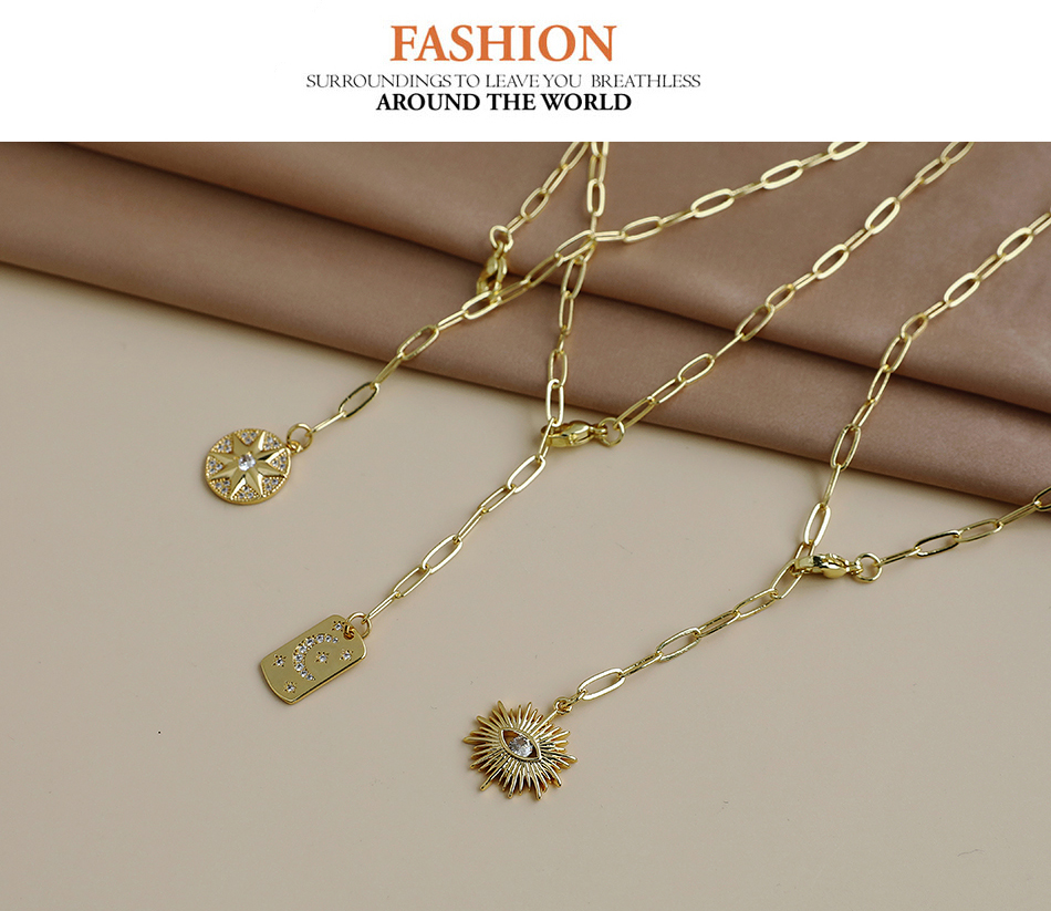 Fashion Golden Copper Inlaid Zircon Thick Chain Y-shaped Pendant Geometric Necklace,Necklaces