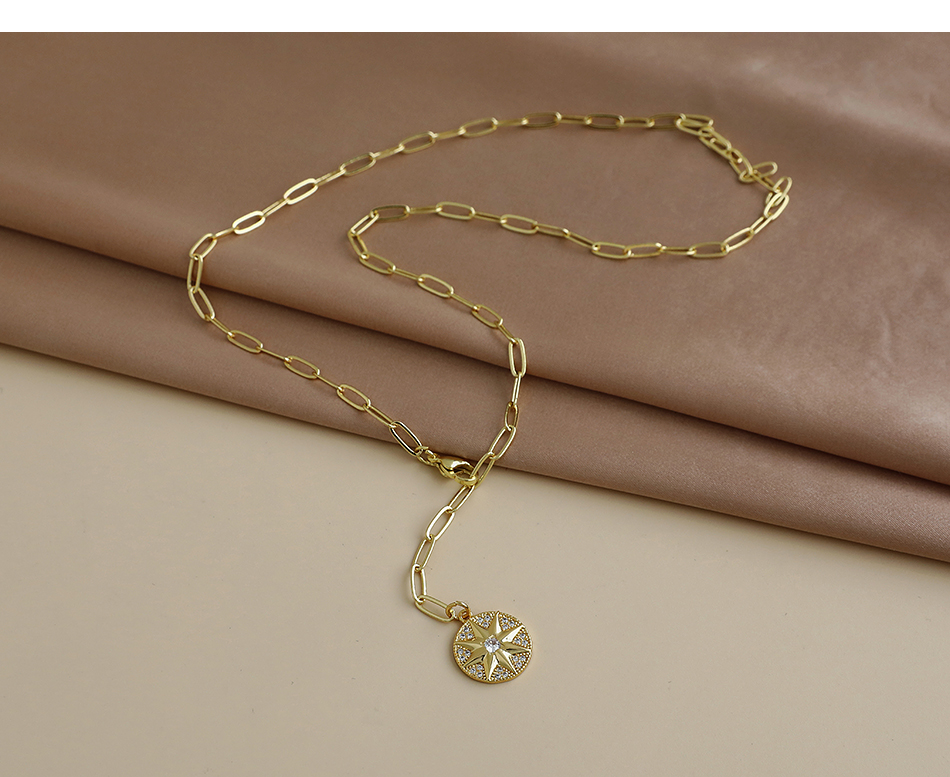 Fashion Golden Copper Inlaid Zircon Thick Chain Y-shaped Pendant Crescent Necklace,Necklaces