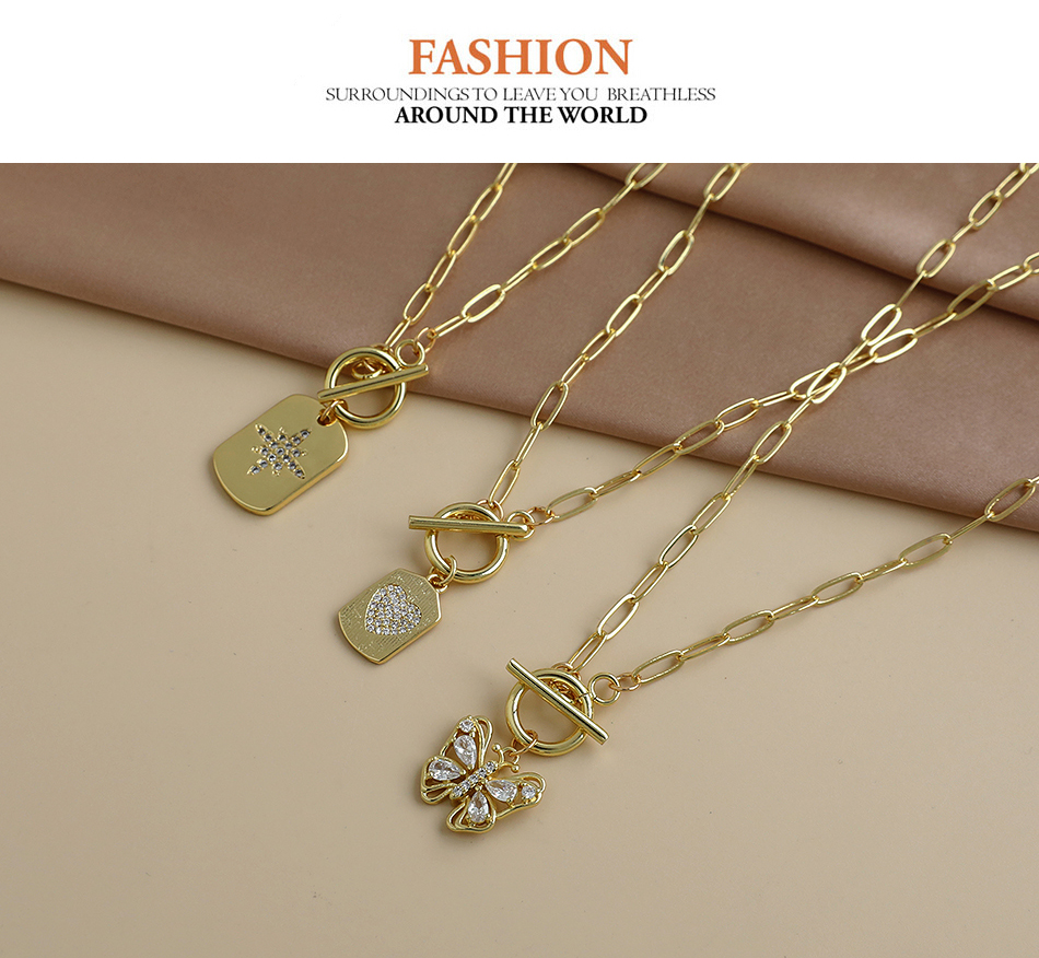 Fashion Golden Copper Inlaid Zircon Thick Chain Flower Necklace,Necklaces
