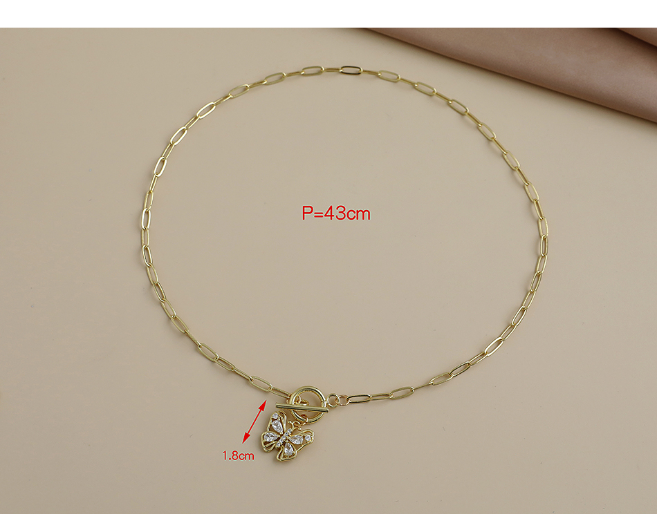 Fashion Golden Copper Inlaid Zircon Thick Chain Butterfly Necklace,Necklaces