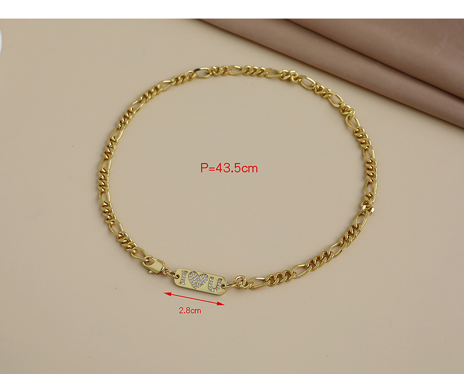 Fashion Golden Copper Inlaid Zircon Thick Chain Letter Necklace,Necklaces
