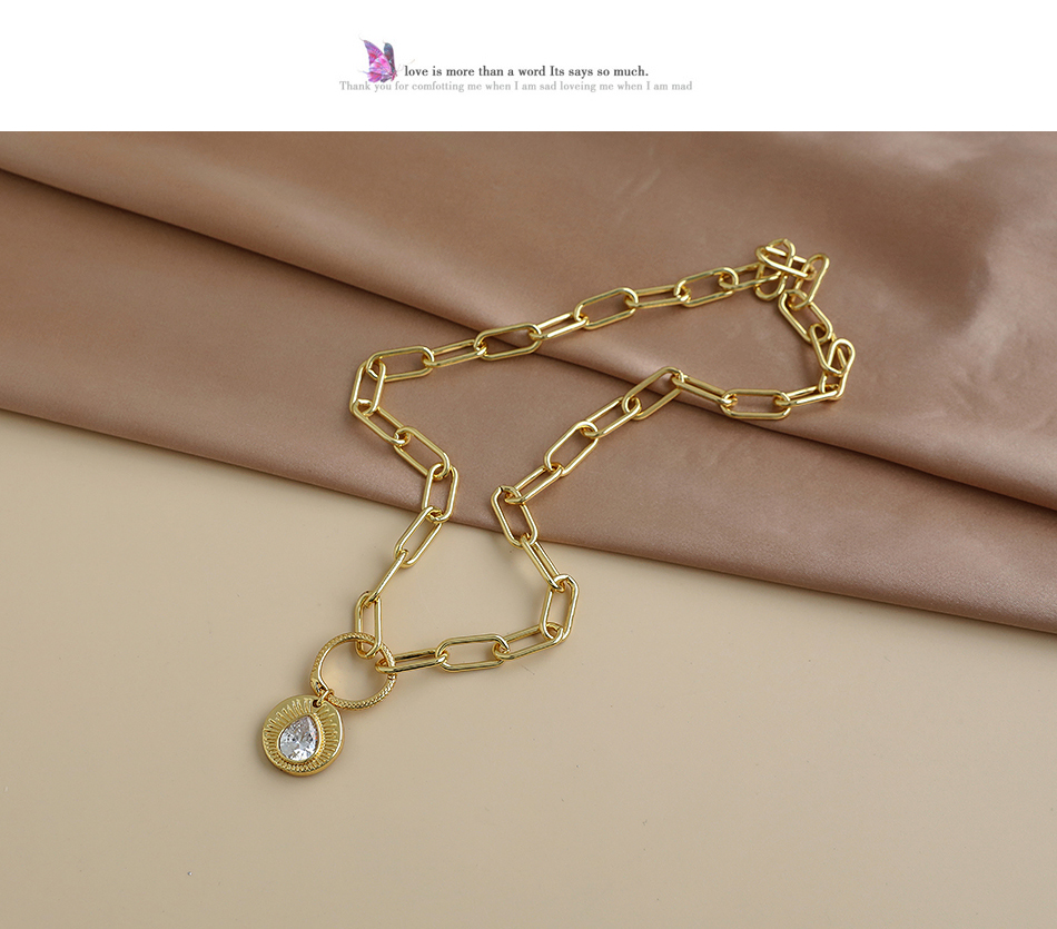 Fashion Golden Copper Inlaid Zircon Thick Chain Snake Ring Water Drop Necklace,Necklaces