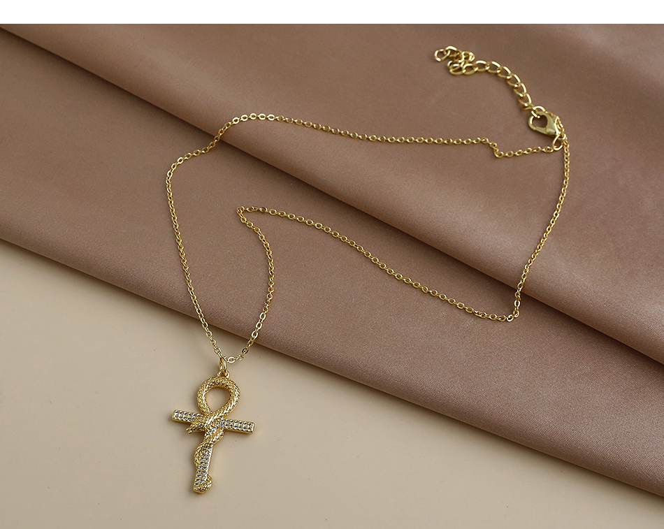 Fashion Golden Copper Inlaid Zircon Fine Chain Cross Serpentine Necklace,Necklaces