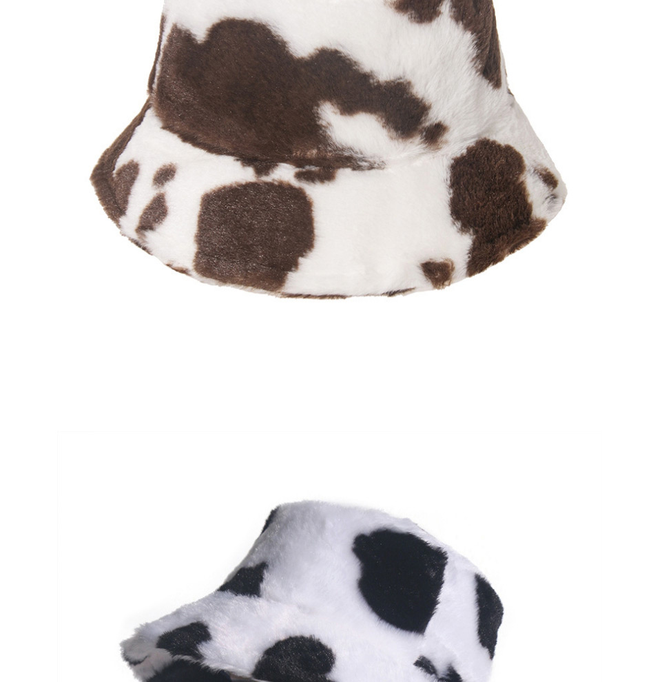 Fashion Dark Brown Cow Pattern Print Plush Fisherman Hat,Beanies&Others