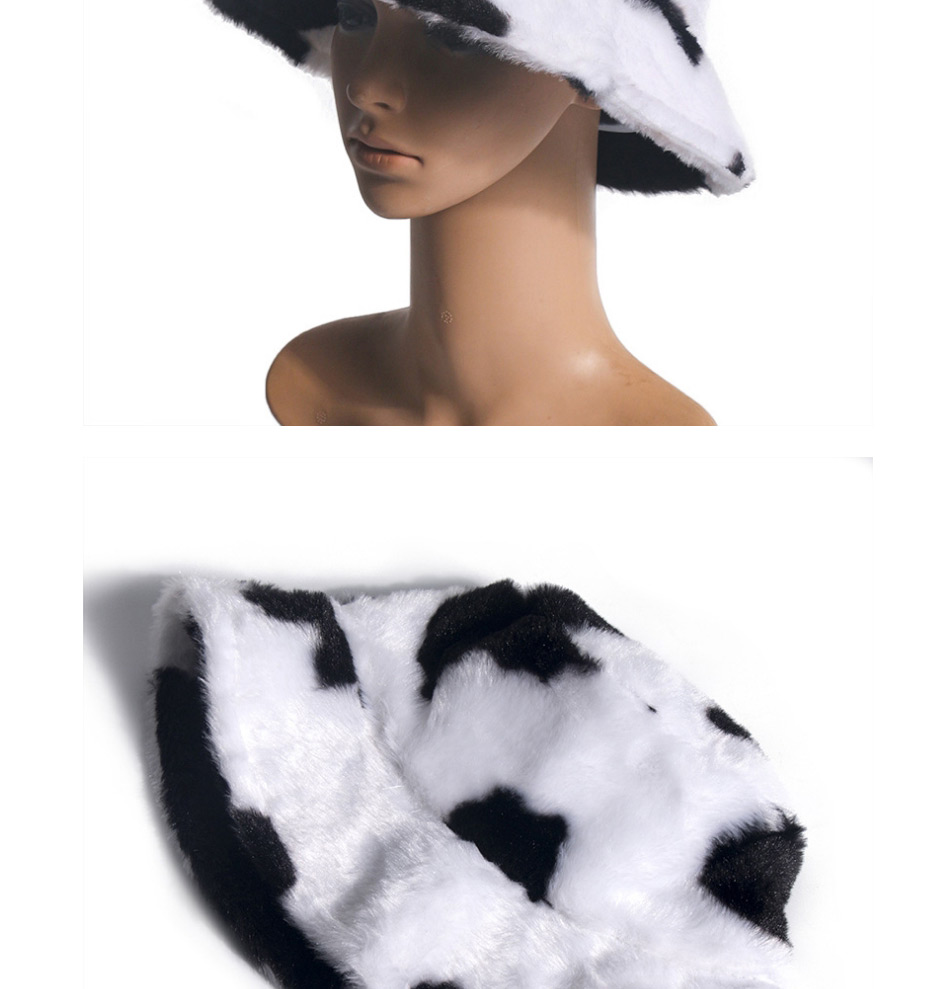 Fashion Dark Brown Cow Pattern Print Plush Fisherman Hat,Beanies&Others