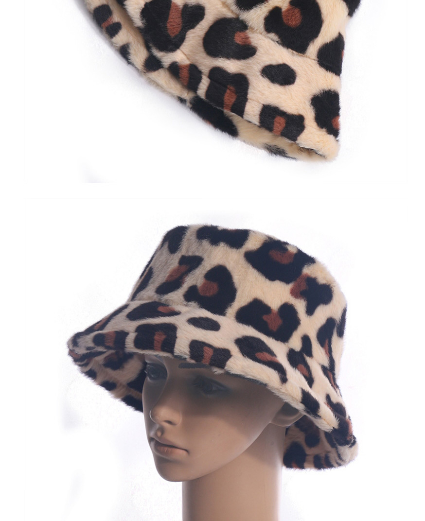 Fashion White Leopard Print Rabbit Fur Fisherman Hat,Beanies&Others