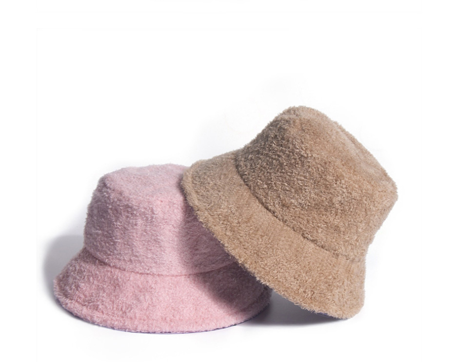 Fashion Pink Teddy Velvet Solid Dome Fisherman Hat,Beanies&Others