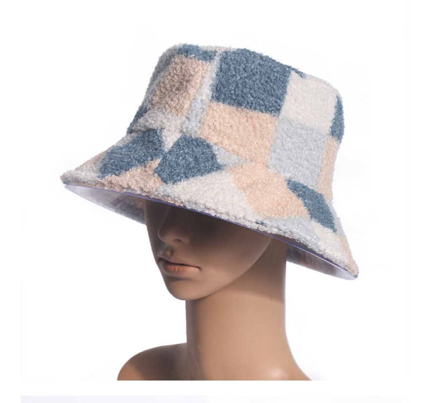 Fashion Gray Lamb Velvet Plaid Contrast Color Fisherman Hat,Beanies&Others