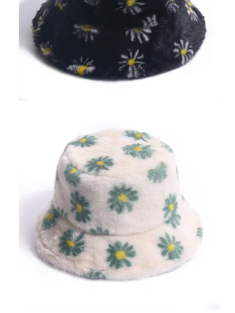 Fashion Rice + Black Little Daisy Print Plush Fisherman Hat,Beanies&Others