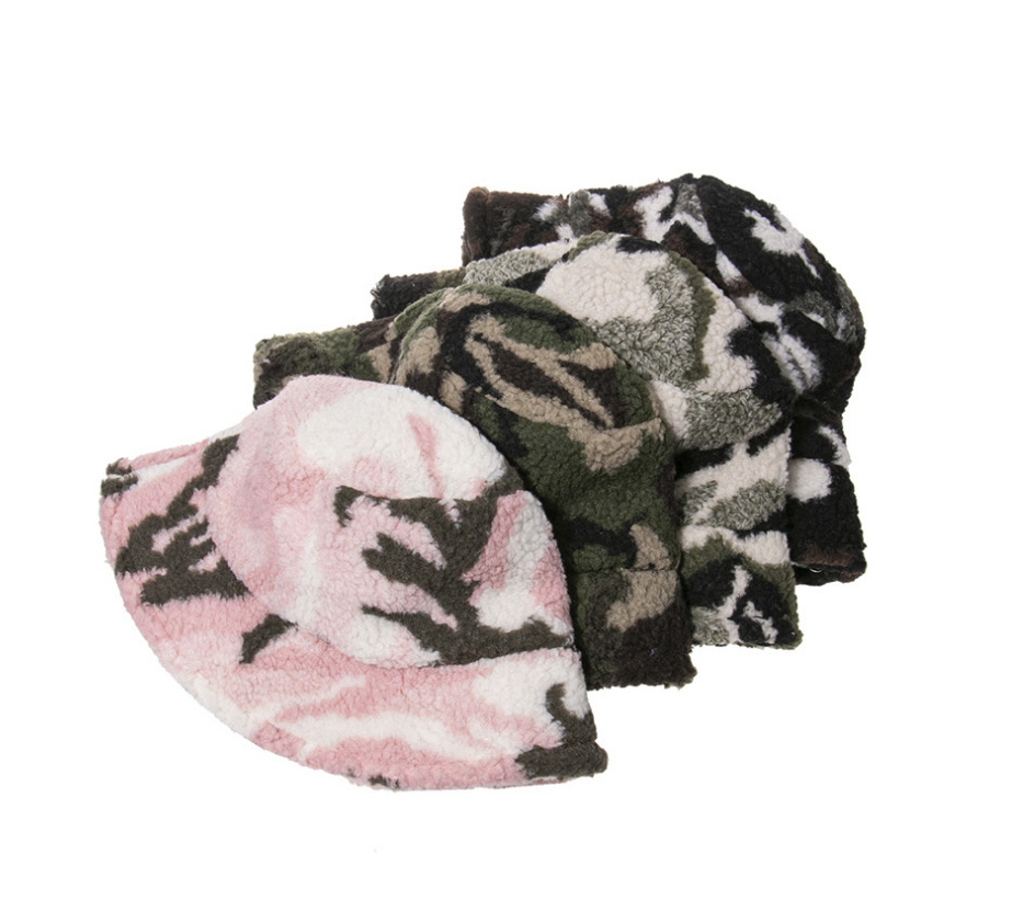 Fashion Pink Camouflage Lamb Wool Print Fisherman Hat,Beanies&Others