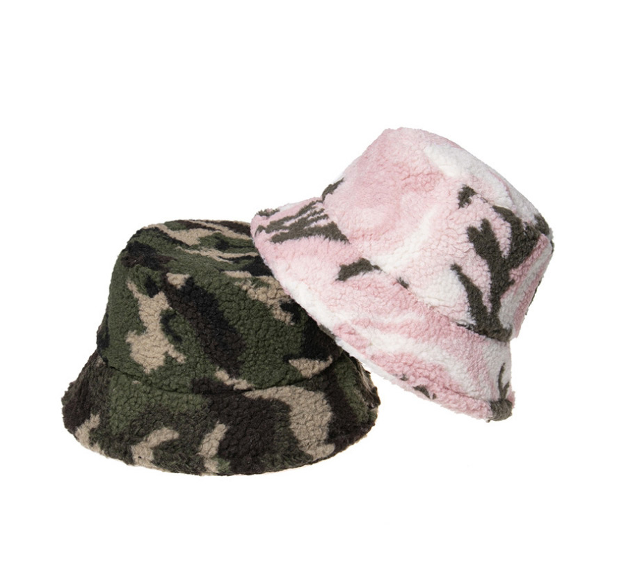Fashion Pink Camouflage Lamb Wool Print Fisherman Hat,Beanies&Others