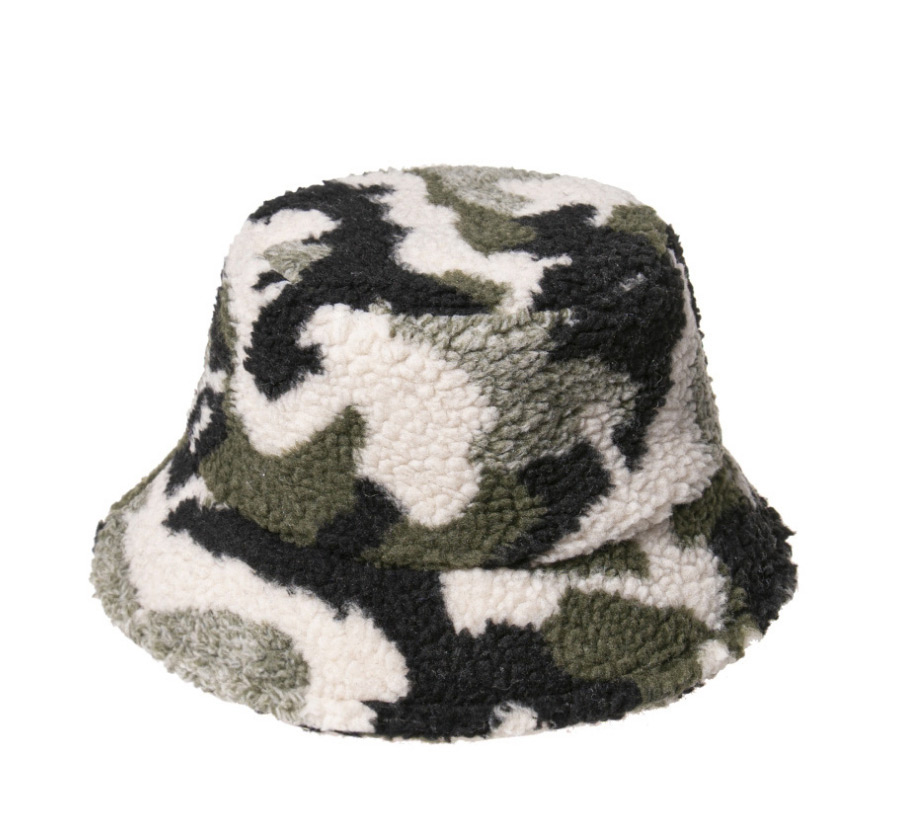 Fashion White Camouflage Lamb Wool Print Fisherman Hat,Beanies&Others