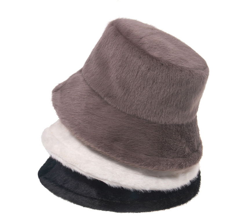 Fashion Brown Thick Mink Pure Color Fisherman Hat,Beanies&Others