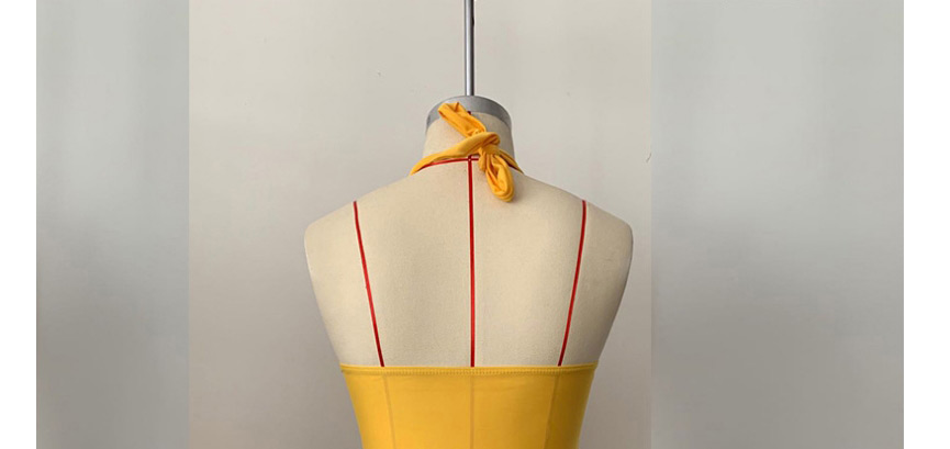 Fashion Yellow High Waist Printed Pleated Split Swimsuit,Bikini Sets