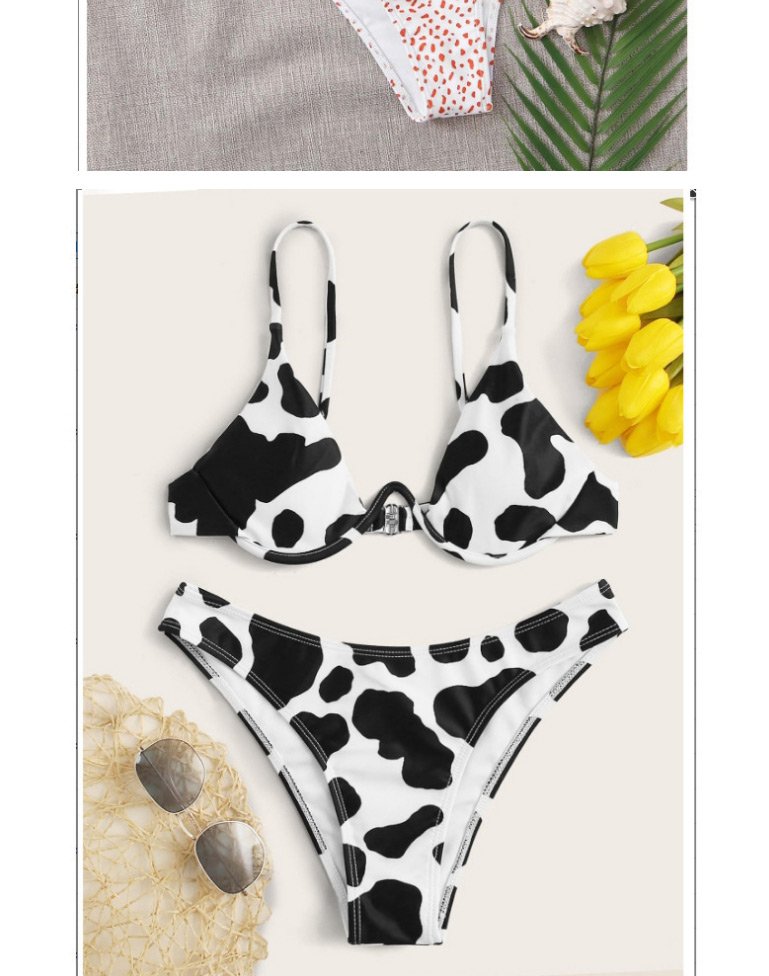 Fashion Leopard White Pentagram Geometric Print Underwire Split Swimsuit,Bikini Sets