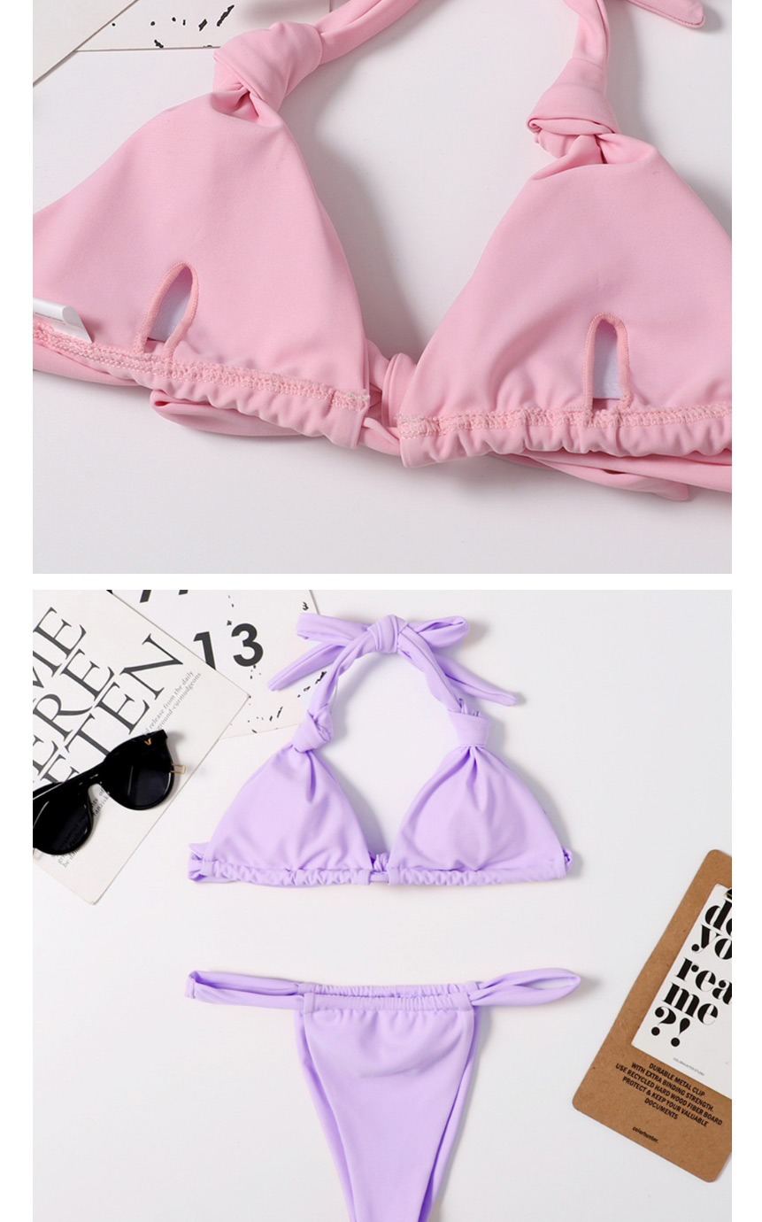Fashion Purple Solid Color Pleated Buckle Strap Split Swimsuit,Bikini Sets
