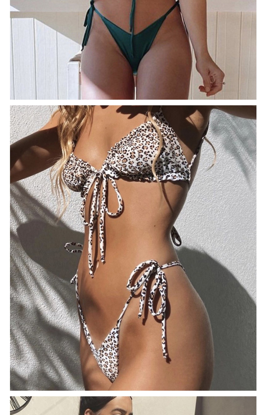 Fashion White Leopard Pleated Tethered Swimsuit With Wooden Ear Straps,Bikini Sets