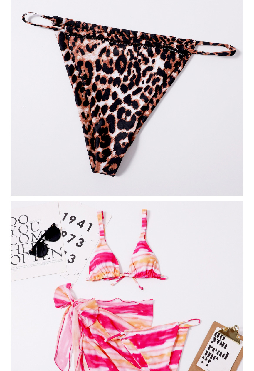 Fashion Pink Tie Dye Three-piece Swimsuit With Mesh And Leopard Print Bow,Bikini Sets