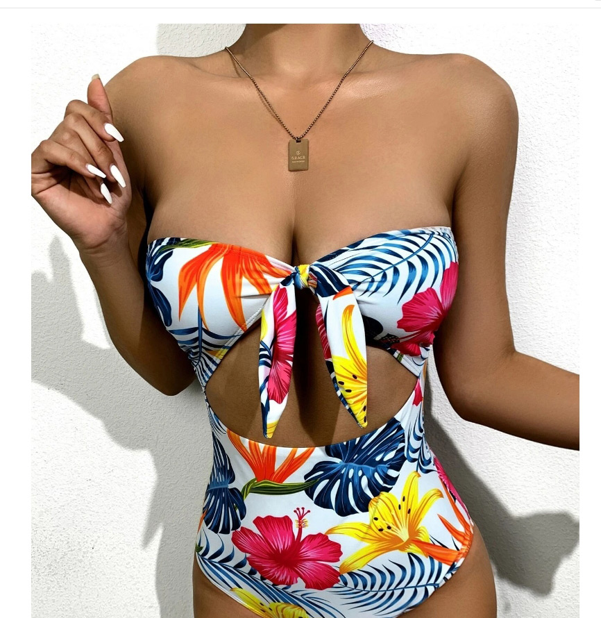 Fashion Black High Waist Printed Strap One Piece Swimsuit,One Pieces