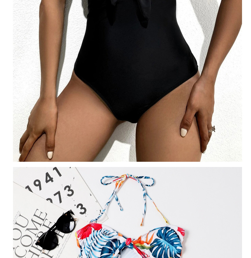 Fashion Black High Waist Printed Strap One Piece Swimsuit,One Pieces