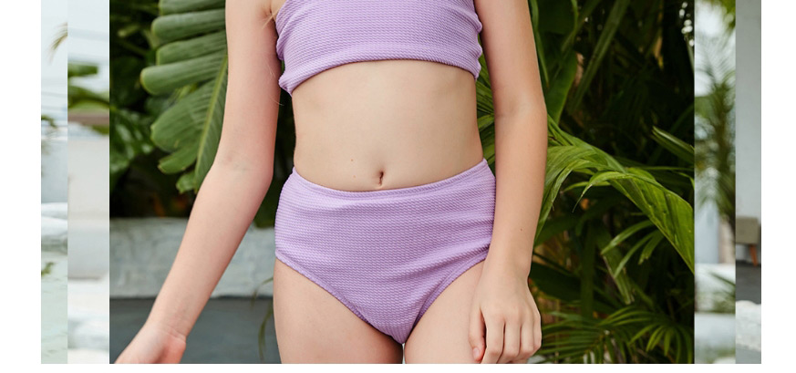 Fashion Purple Ruffled High Waist Childrens Split Swimsuit,Kids Swimwear