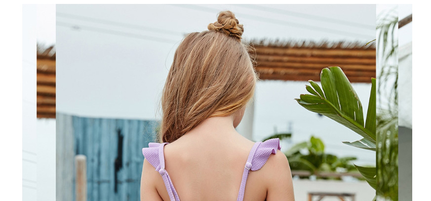 Fashion Purple Ruffled High Waist Childrens Split Swimsuit,Kids Swimwear
