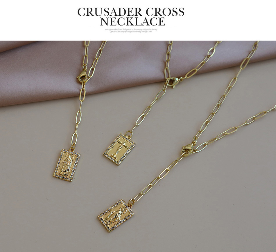 Fashion Golden Copper Inlaid Zircon Thick Chain Y-shaped Jesus Portrait Necklace,Necklaces