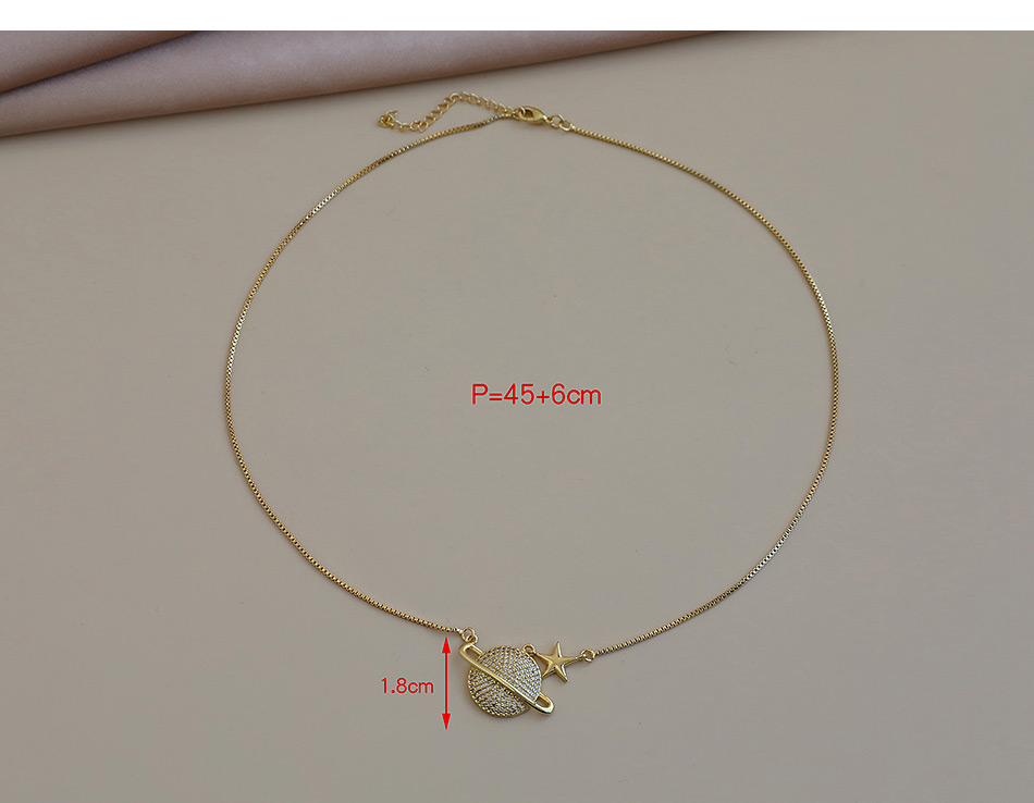 Fashion Golden Copper Inlaid Zircon Chain Planet Necklace,Necklaces