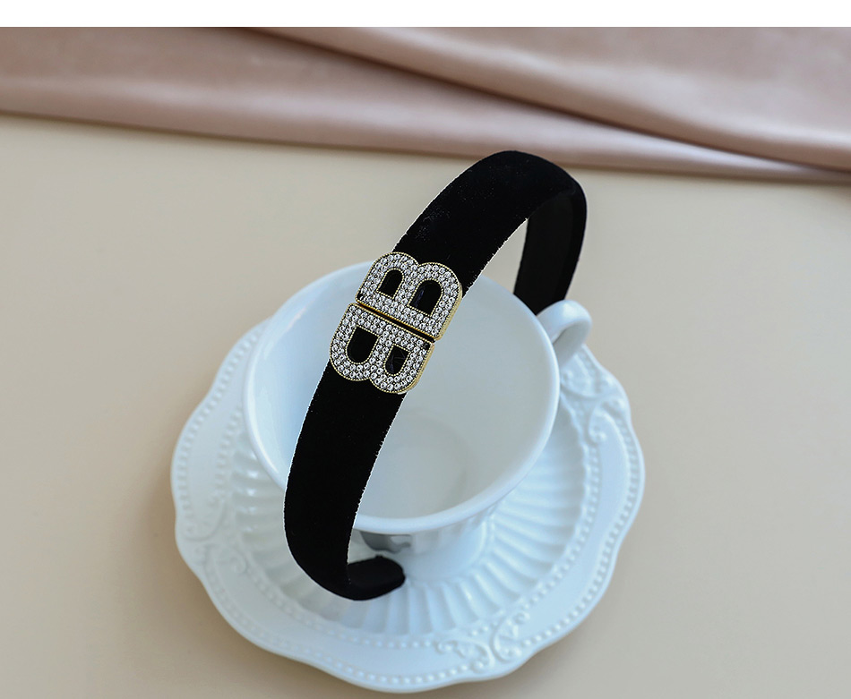 Fashion Black Fabric Alloy Diamond-studded Double B Headband,Drop Earrings