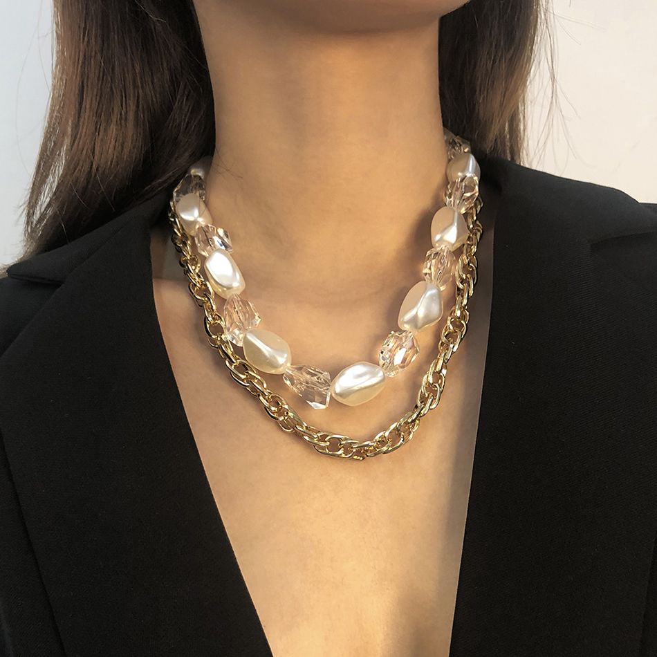 Fashion Golden Alloy Pearl Double Necklace,Chains