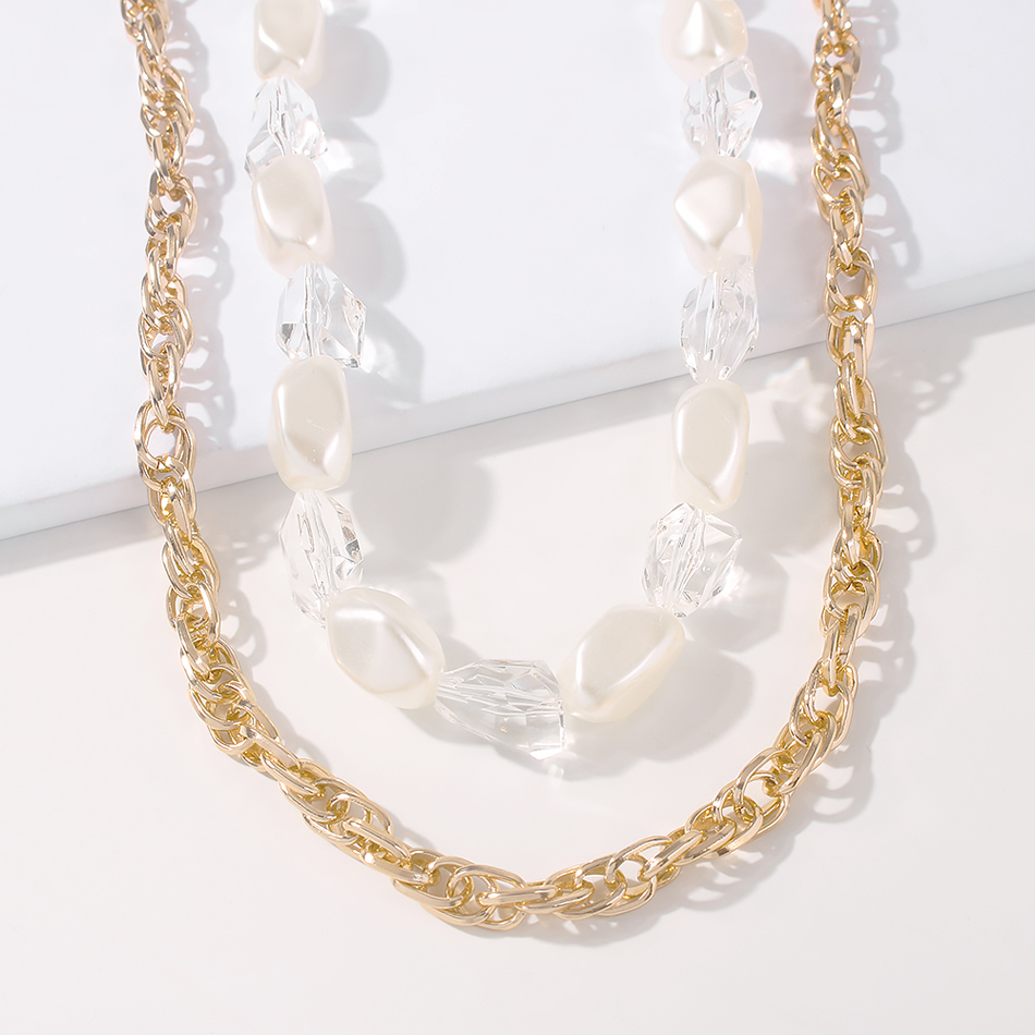 Fashion Golden Alloy Pearl Double Necklace,Chains