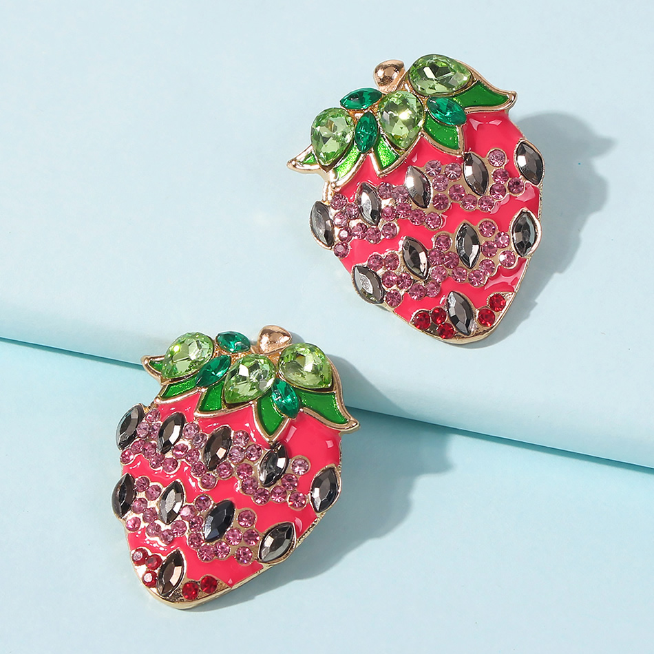 Fashion Rose Red Alloy Pearl Strawberry Stud Earrings,Stud Earrings