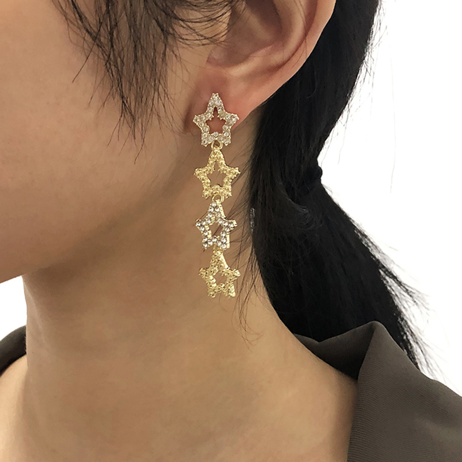 Fashion Golden Alloy Five-pointed Star Earrings,Drop Earrings