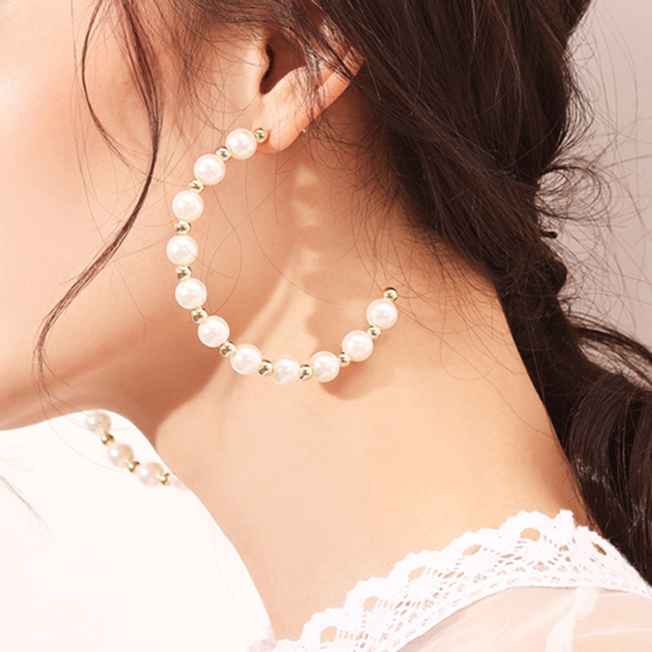 Fashion Pearl White Alloy Pearl Semicircle Ear Studs,Hoop Earrings