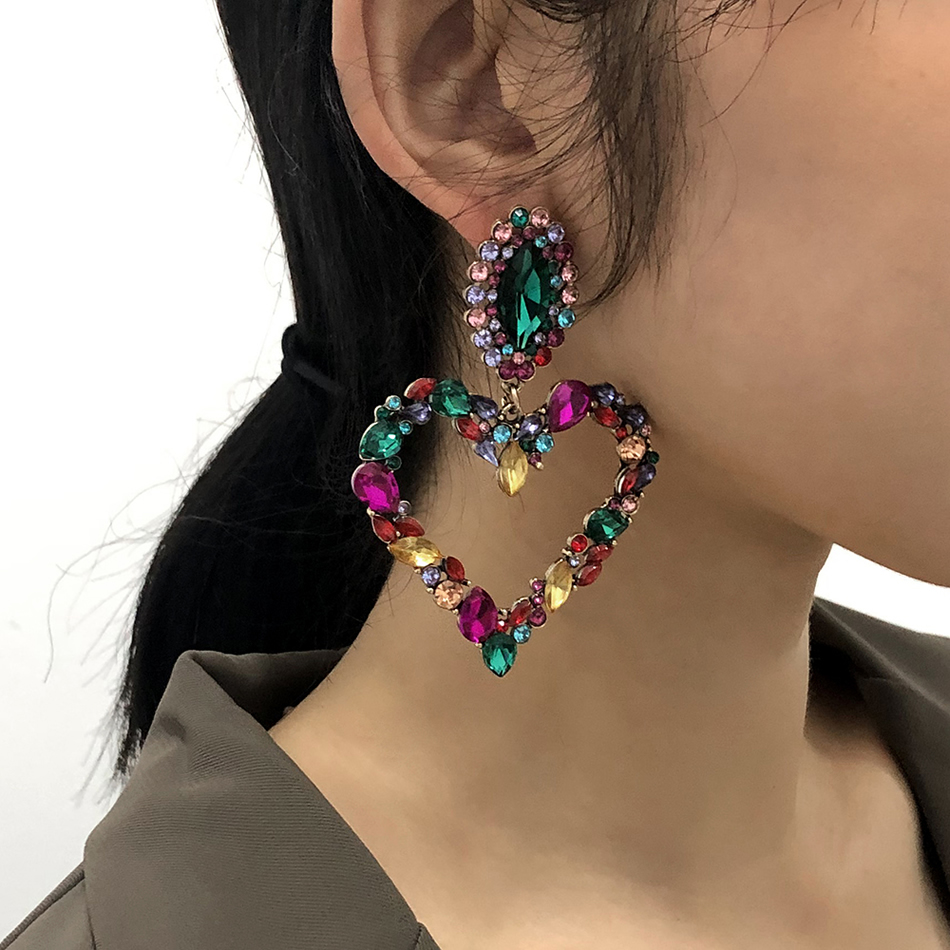Fashion Deep Fancy Diamond Alloy Diamond Heart Earrings,Drop Earrings