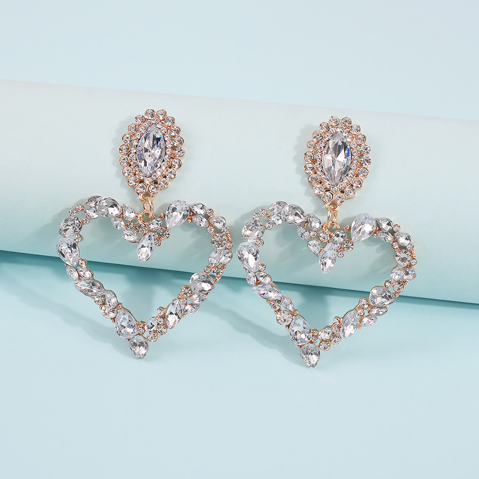 Fashion Deep Fancy Diamond Alloy Diamond Heart Earrings,Drop Earrings