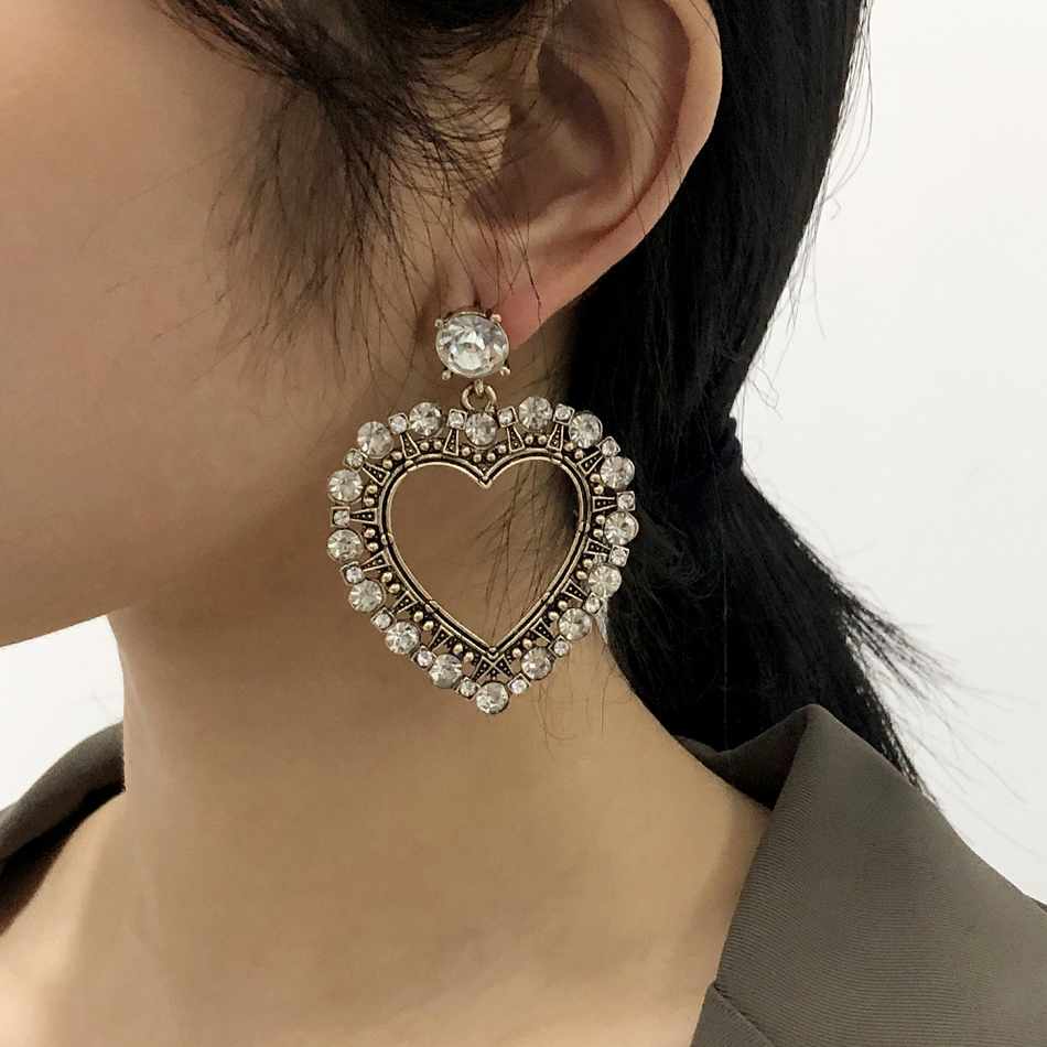 Fashion White Diamond Alloy Diamond Heart Earrings,Drop Earrings