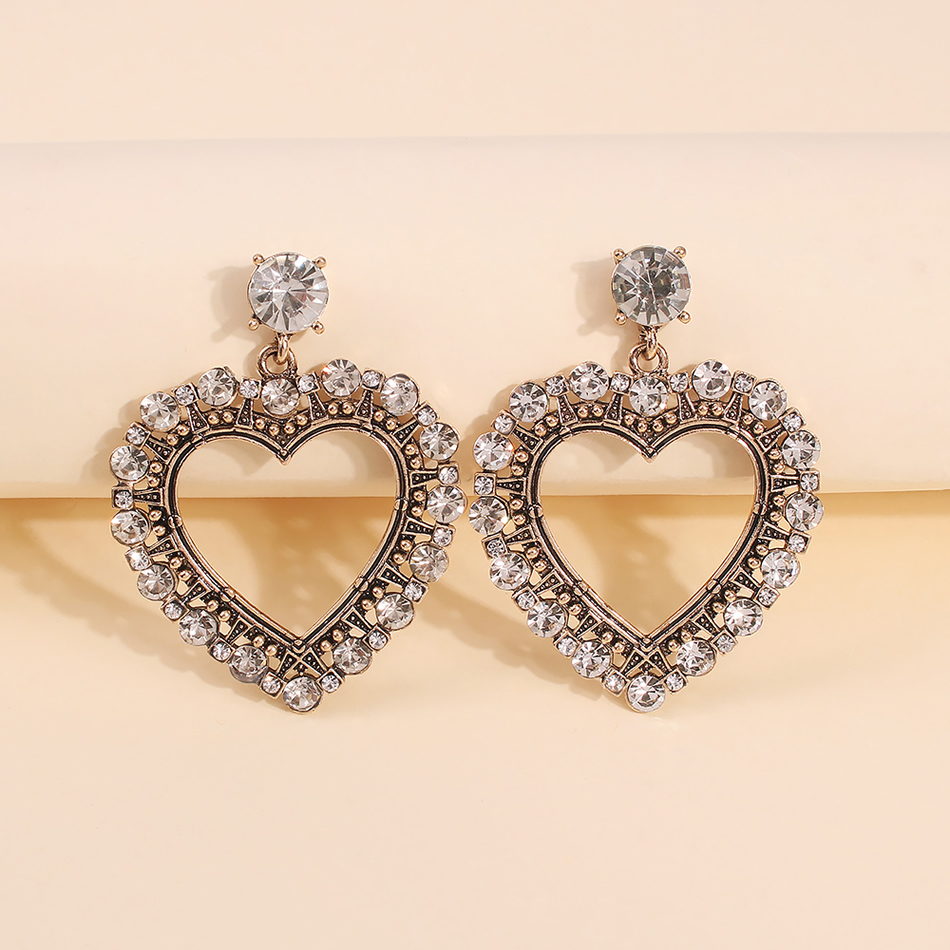 Fashion White Diamond Alloy Diamond Heart Earrings,Drop Earrings