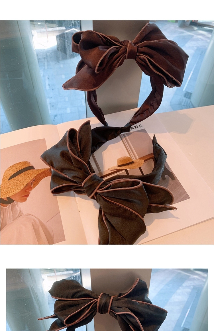 Fashion Coffee Color Fabric Handmade Stitching Stitching Wide Border Bow Hair Band,Head Band