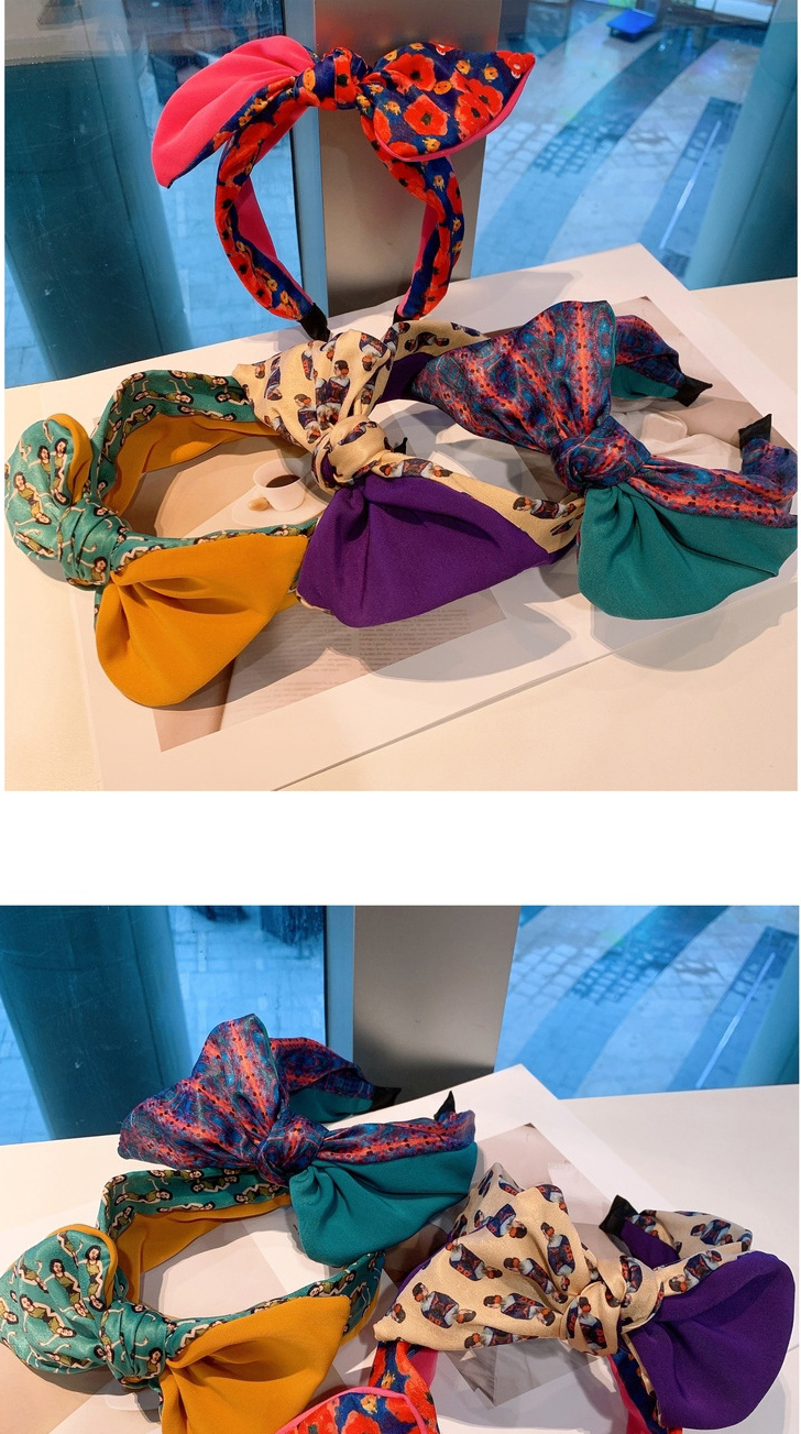 Fashion Purple + Beauty Geometric Printed Bowknot Lattice Wide-brimmed Headband,Head Band