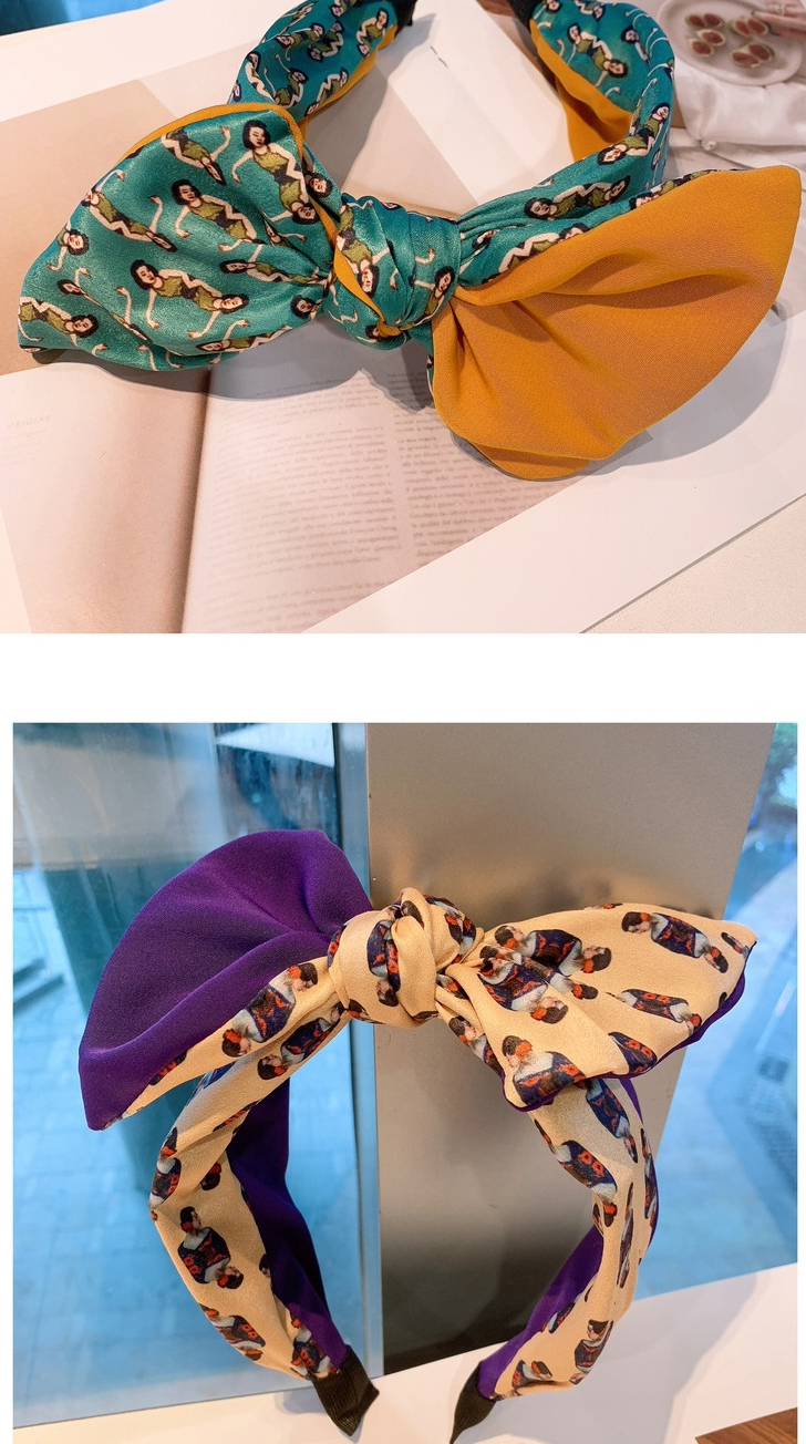 Fashion Purple + Beauty Geometric Printed Bowknot Lattice Wide-brimmed Headband,Head Band