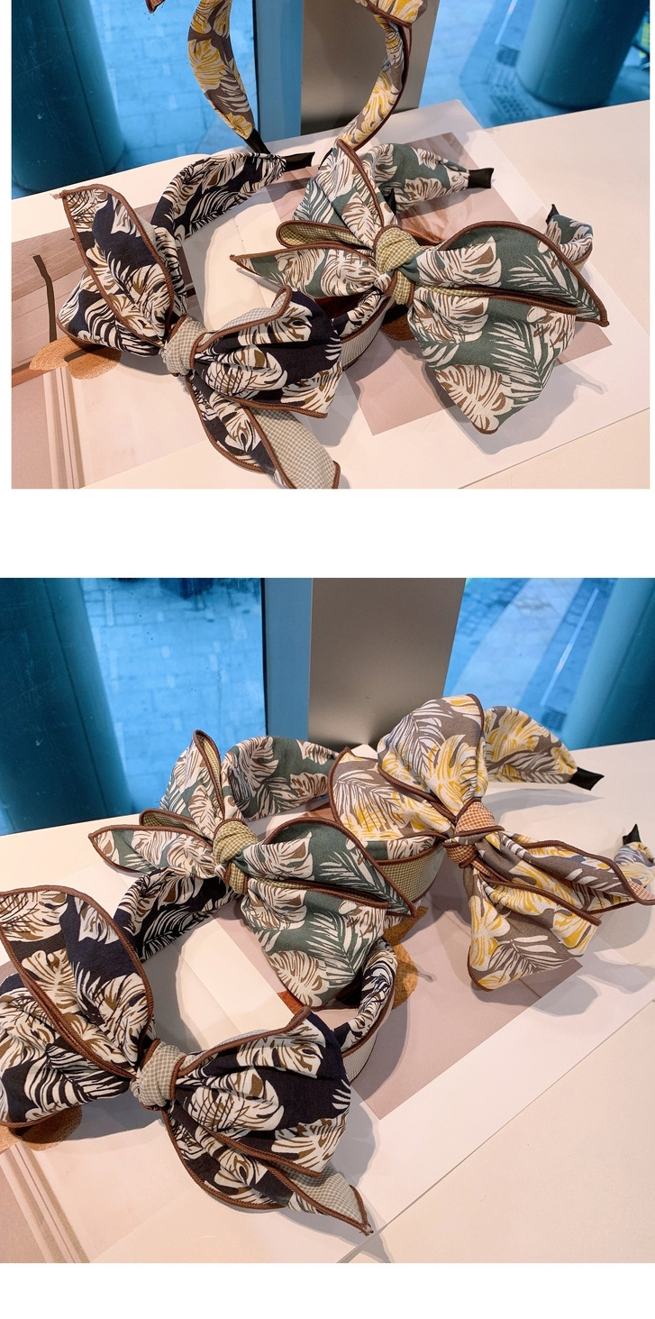 Fashion Green Flowers Geometric Flower Print Flower Bow Wide-brim Hair Band,Head Band