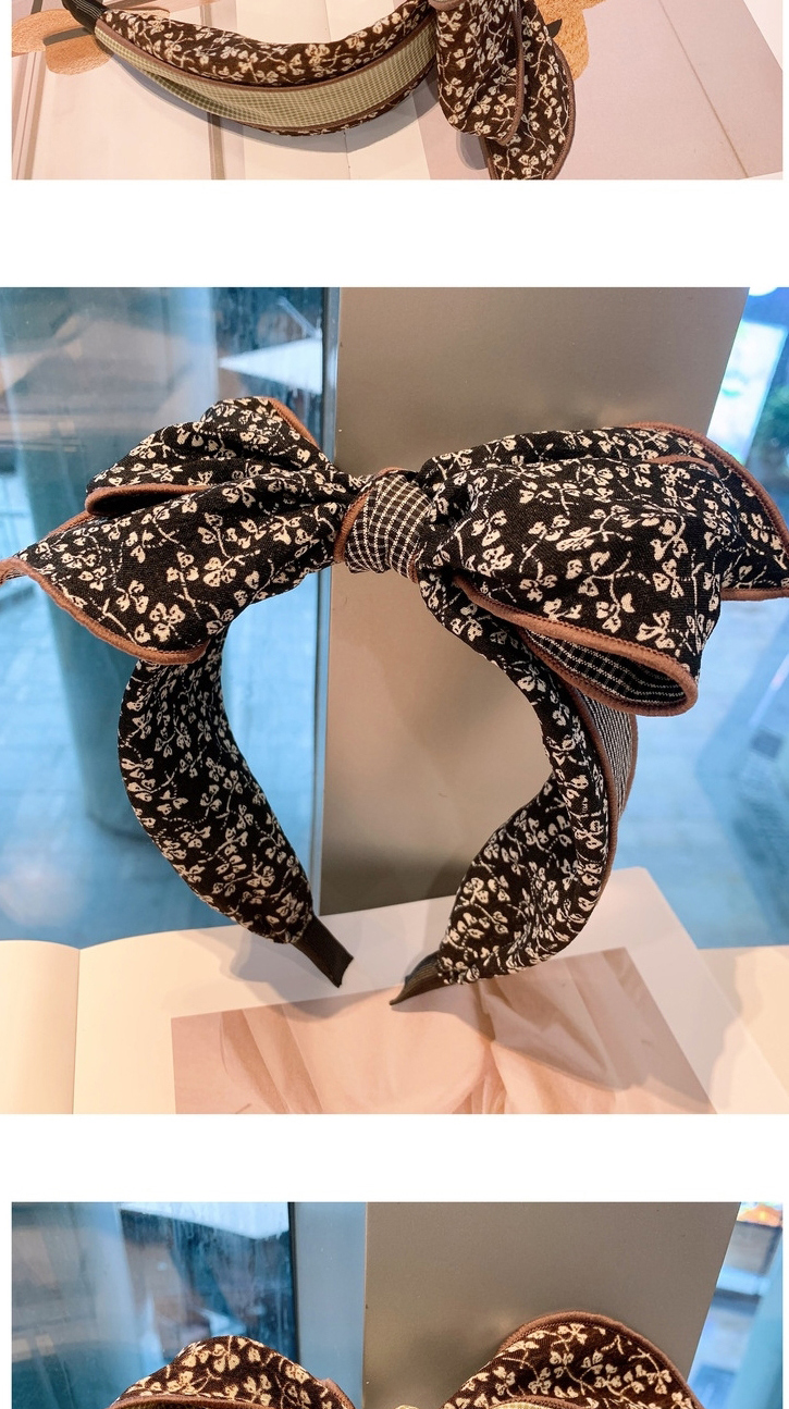 Fashion Black Floral Plaid Floral Cross Print Bow Headband,Head Band